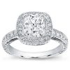 Hande Engraved Pave Halo Setting For Cushion Cut